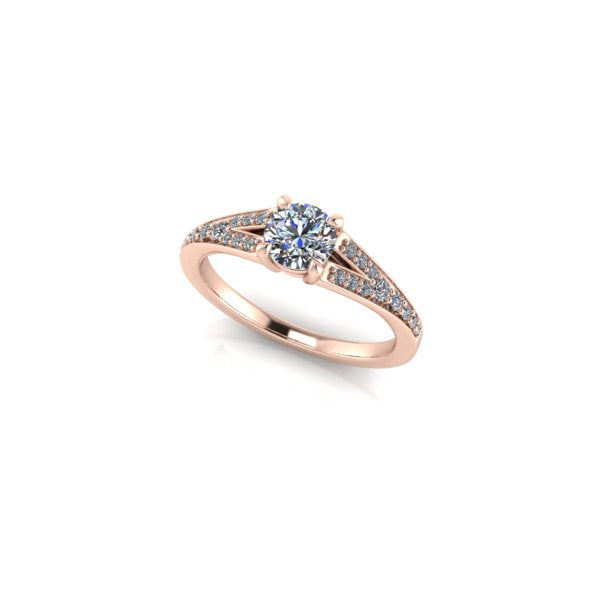 Bague solitaire diamant rond avec split et pavage or rose AL011R