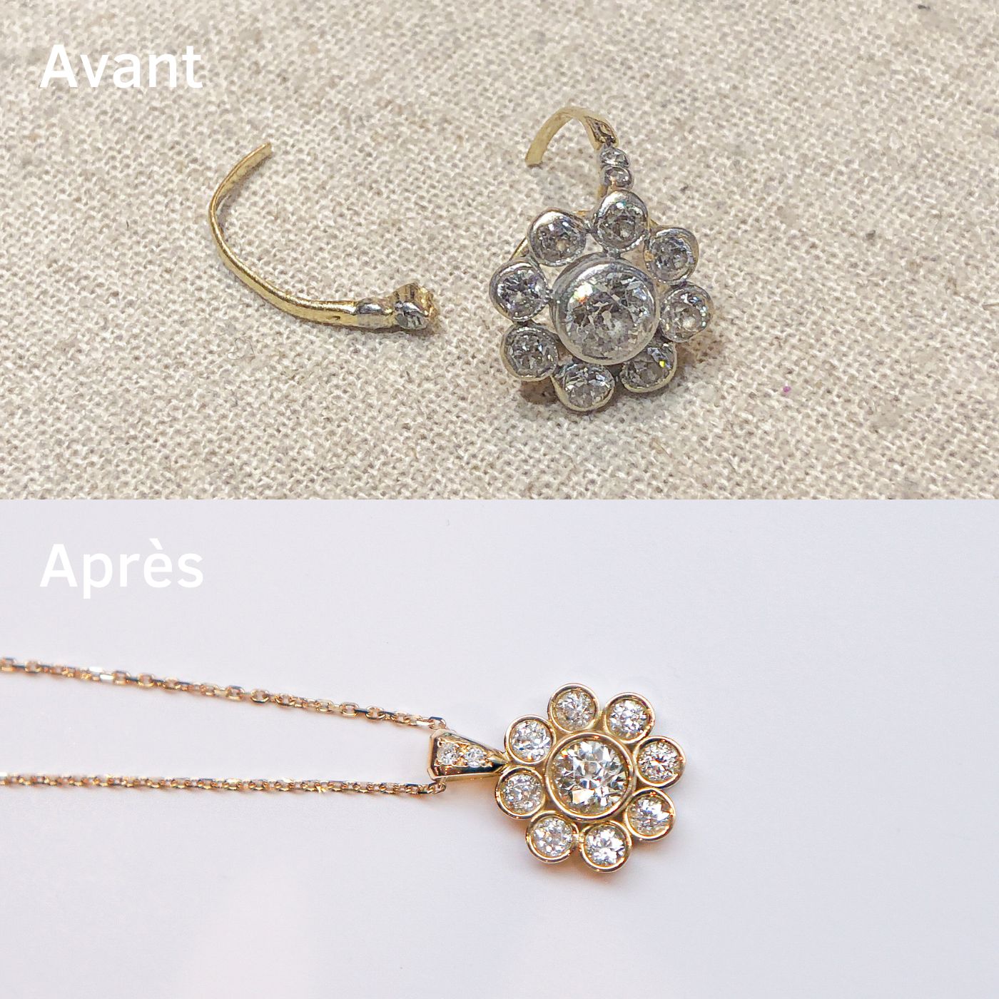 transformation d'une ancienne bague cassée en un nouveau bijou moderne et durable